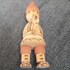 Russian Folk Art Wooden Peg Doll Hand Carved Wood Burned Vintage Instrument